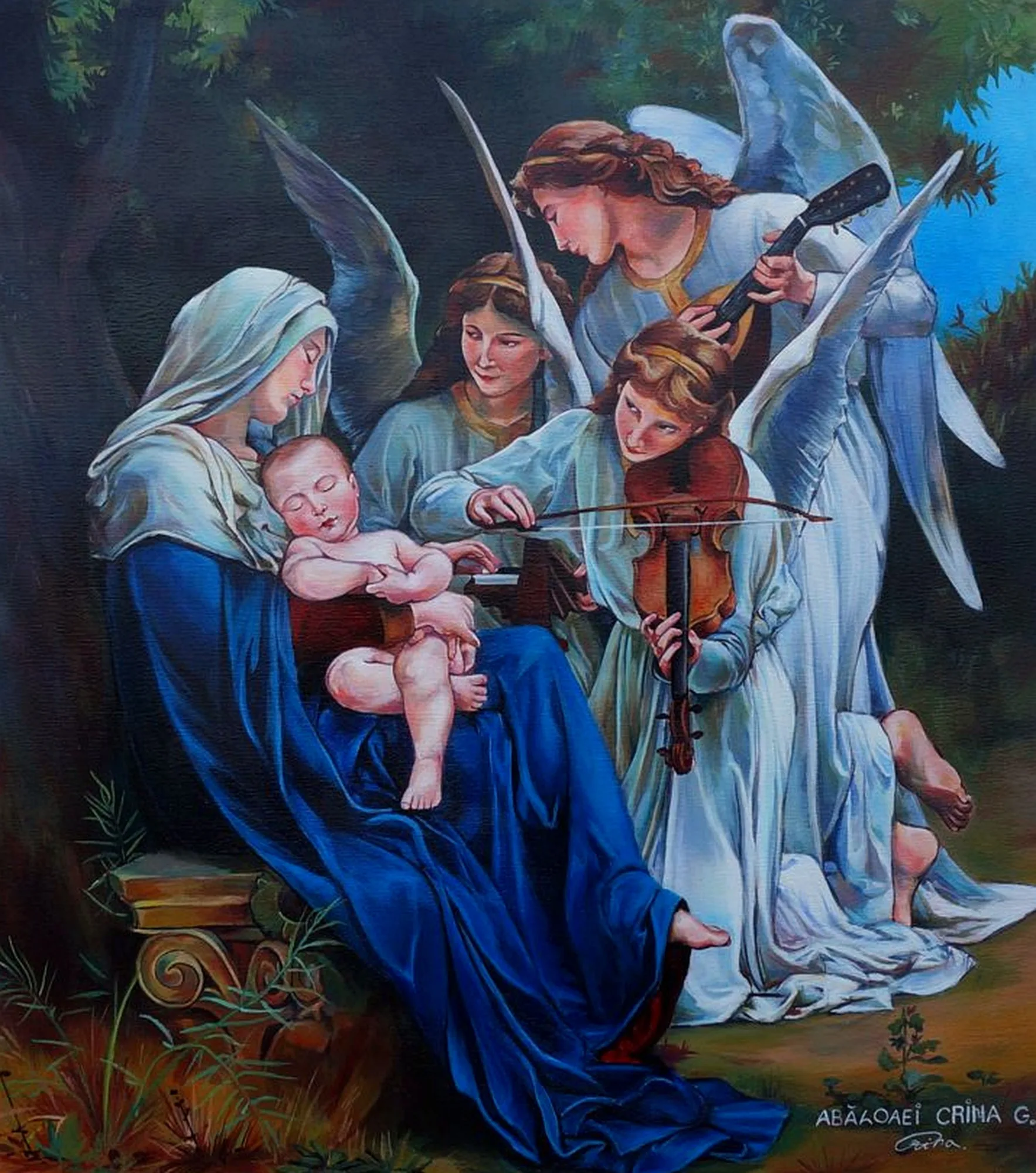 La Vierge aux anges — after William-Adolphe Bouguereau — Acrylic on canvas 60x70cm by Crina-Georgiana Abăloaei