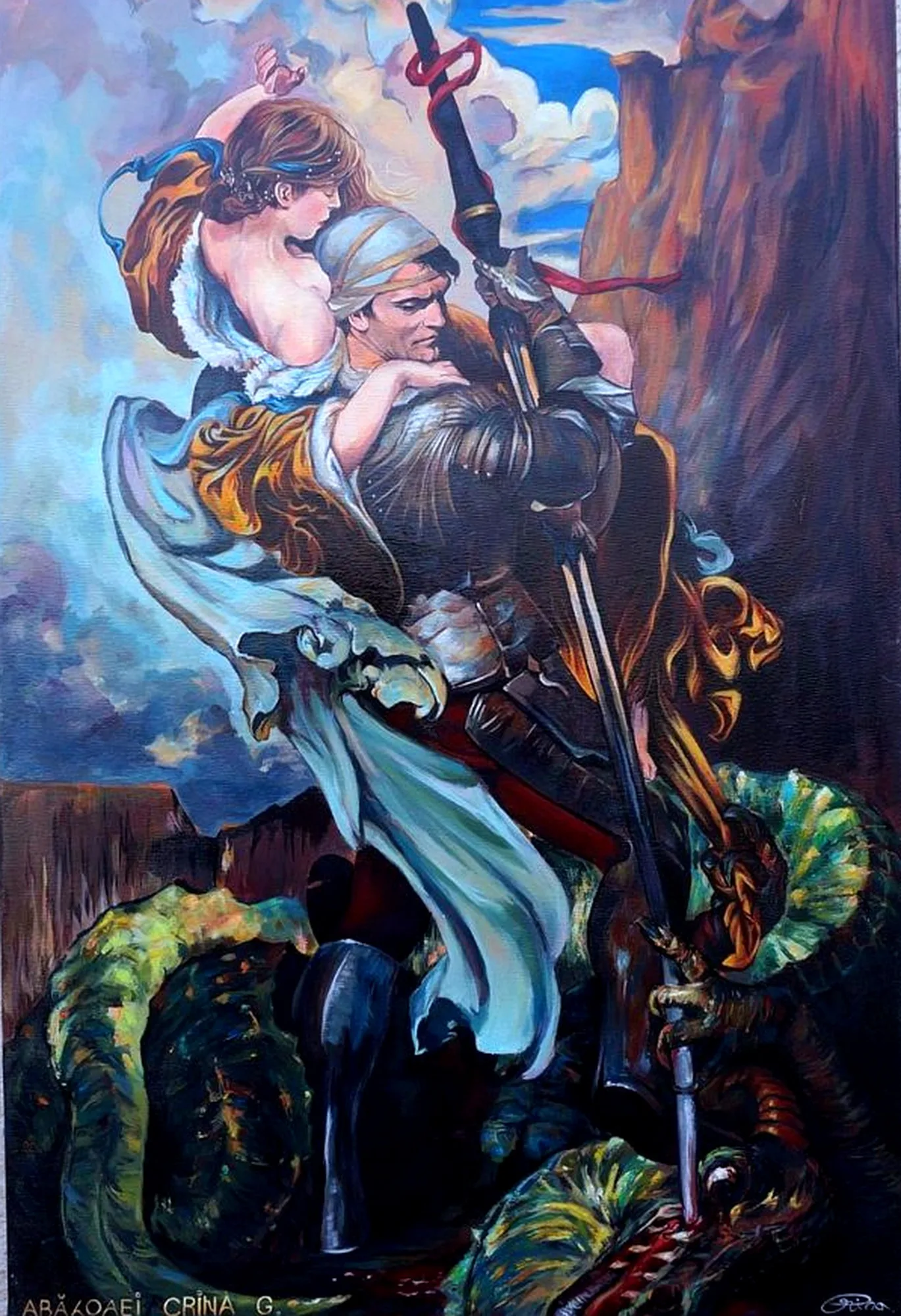 St George — after Solomon Joseph Solomon, 1906 — Acrylic on canvas 60x90cm by Crina-Georgiana Abăloaei