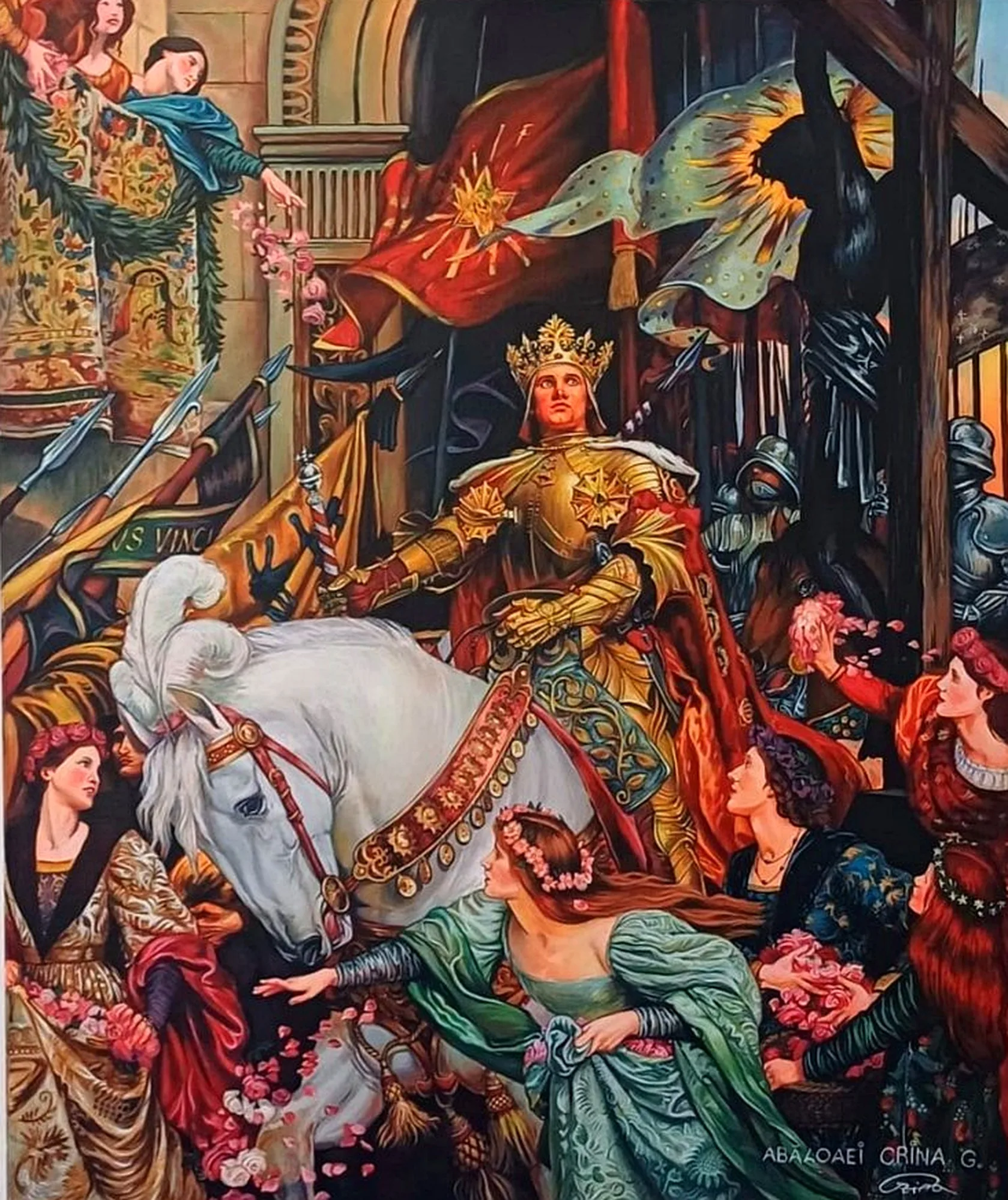 The Two Crowns — after Sir Frank Dicksee, 1900 — Acrylic on canvas 50x60cm by Crina-Georgiana Abăloaei